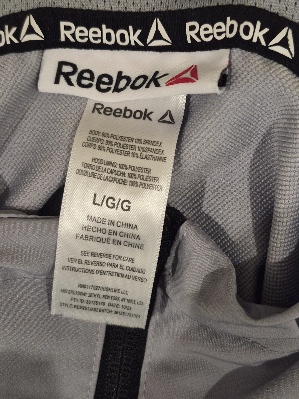 Reebok Men's Large Light Gray Hooded Windbreaker Jacket